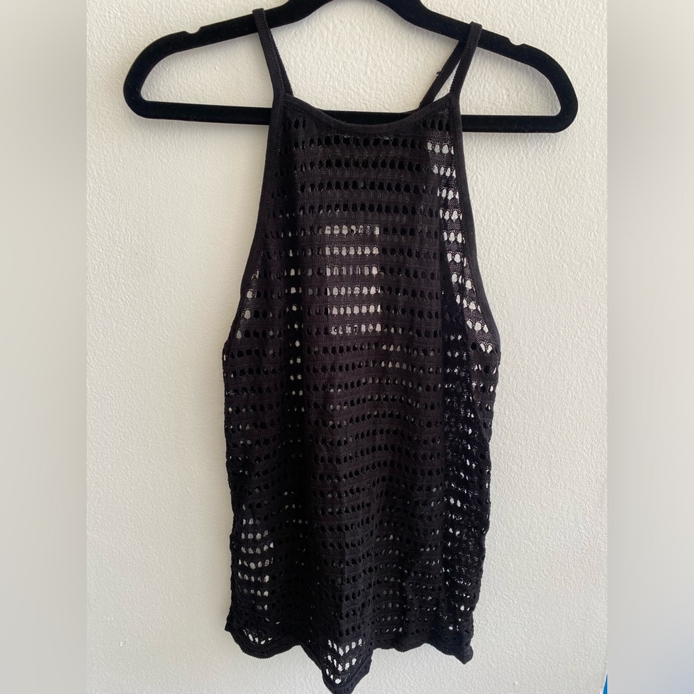 Mango Black Open-Knit Top
